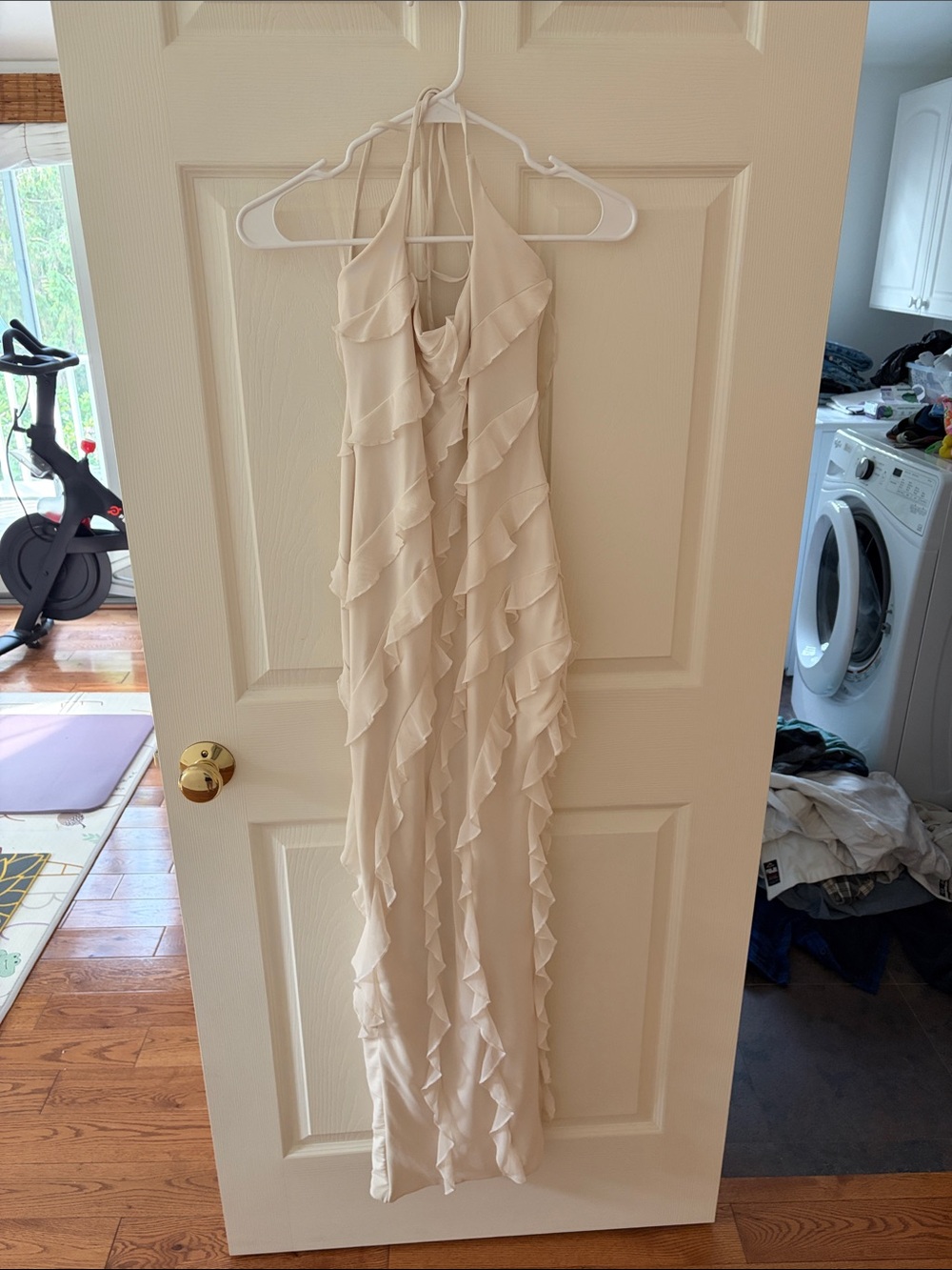 Oh Polly Cream Ruffle Halter Dress